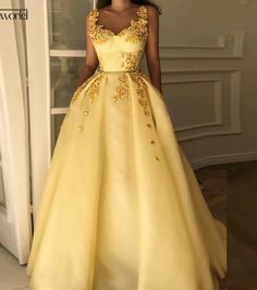 Yellow Sweet Heart Flower Embroideru Prom Dress on Storenvy Yellow Prom Dresses, Yellow Evening Dresses, Dresses With Appliques, Yellow Prom, Crystal Wedding Dress, Dress Sketch, Dresses Yellow, Gaun Fashion, Prom Dresses Yellow