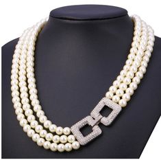 Multi Layer Pearl Necklace with Rhinestone Buckle - wnkrs White Crystal Rhinestone Necklace, White Crystal Rhinestone Necklace With Chain, Elegant White Rhinestone Necklace With Chain, Wedding Pearl Necklaces, Layer Pearl Necklace, Music Necklace, Buckle Necklace, Layered Pearl Necklace, Pearl Necklace Wedding