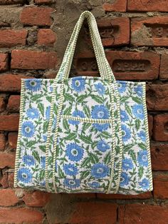 Indian Hand Block Print Tote Bag, Unique Handcrafts Eco-Friendly Vintage Bag, Indian Hand Made Bag, Fashion With Unique Artisan Design Bag.  The Indian hand Block Printed Cotton Quilted Bag made by Indian Artisans, this cotton quilted shopping bag is totally unique and multi purpose. Use this for your grocery or as a travel bag. Perfect to suit all. This Handbag is completely Indian Printed on High quality Great cotton Bag Fabric -: Cotton Size -: 1 > 18X18X6 --Approx              2 > 15X14X5-- Green Rectangular Crochet Bag With Removable Pouch, Handmade Green Rectangular Bag, Green Handmade Everyday Satchel, Large Handmade Shoulder Bag For Shopping, Everyday Green Handmade Satchel, Blue Bohemian Gift Bag, Large Handmade Everyday Bags, Bohemian Green Bag With Double Handle, Large Handmade Everyday Shoulder Bag