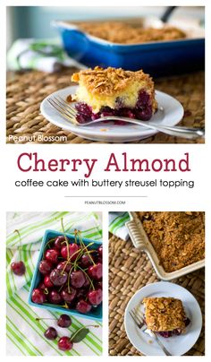 the cover of cherry almond coffee cake with buttery strudel topping is shown