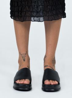 Sandals Princess Polly exclusive Princess Polly Lower Impact 100% water-based PU Single faux leather upper Padded footbed Rounded toe Slip-on style Heel height 5.5cm / 2.1” Long Denim Skirt, Black Shoe, Denim Maxi, Denim Maxi Skirt, Skirt Belt, Weekend Wear, Casual Tank Tops, Tops Fall, Sandals Black