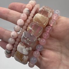 Sadly My Friend Is Closing Her Crystal Shop And Is Selling These New Bracelets At A Huge Discount. These Bundle Prices Are Great Savings As Some Individual Pieces Are Worth Much More! Best Selling Bracelets, Pink Bracelet Stack, Pink Stone Jewelry, Stone Bead Bracelets, Crystal Jewelry Diy, Pink Crystal Bracelet, Crystals Pink, Girly Bracelets, Prayer Garden