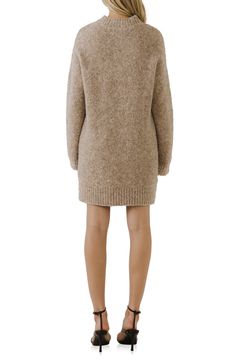 Ribbed trim at the crewneck, cuffs and hem finishes a cozy long-sleeve sweater-dress with a mini-length hem that makes it perfect for a season-spanning wardrobe. 50% polyester, 20% acrylic, 18% nylon, 10% wool, 2% spandex Hand wash, dry flat Imported Casual Knee-length Cardigan For Fall, Cozy Knit Sweater Dress For Fall, Casual Wool Sweater Dress For Winter, Casual Wool Sweater Dress, Cozy Long Sleeve Soft Knit Dress, Cozy Soft Knit Long Sleeve Dress, Long Sleeve Knit Sweater Dress, Textured Knit Long Sleeve Sweater Dress, Oversized Sweater Dress For Fall