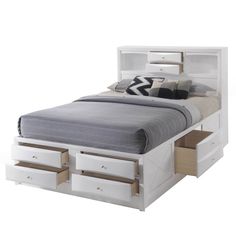 Eight Drawer Full Size Storage Bed with Bookcase Headboard, White By Casagear Home White Full Size Bed, Full Size Storage Bed, Full Bed With Storage, Storage Bed Queen, 5 Piece Bedroom Set, Eastern King Bed, Bookcase Bed, Lit King Size, Full Size Bed Frame