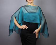 Peacock Teal Chiffon Capelet Wrap Shrug Wedding Dress, Luxury Black Evening Shrug, Evening Capelet, Shoulder Cape, Grey Wrap, Cinnamon - Etsy Luxury Silk Cape For Formal Occasions, Formal Wraps And Shawls, Cover Up For Dress Formal, Pupletulle Cape Dress, Elegant Evening Capelet With Cape Sleeves, Chic Evening Capelet With Cape Sleeves, Pancho Outfit, Elegant One-size Cape Shawl, Wedding Capelet