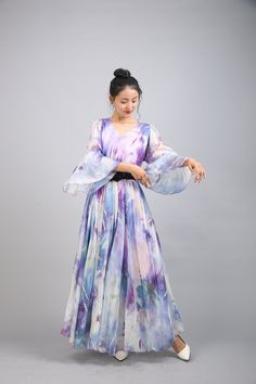 Chiffon Purple Blue Flower Long Party Dress Evening Wedding Lightweight Sundress Summer Holiday Beach Dress Bridesmaid Dress Maxi Skirt Detail Info: ❤ Color: Purple blue flower as picture More color choice link: https://www.etsy.com/listing/213656440/chiffon-dress-color-card?ref=shop_home_feat_1 You just note the color number you want with order. ❤ Material: Chiffon ❤ The dress doesn't limit the chest size and waitst size, arm hole 45cm (if your upper arm circle circumference is more than 40cm, Purple Chiffon Dress For Summer Wedding, Purple Chiffon Maxi Dress For Summer, Purple Maxi Chiffon Dress For Summer, Flowy Chiffon Maxi Dress For Wedding, Purple Chiffon Summer Wedding Dress, Spring Light Blue Flowy Dress, Blue Chiffon Maxi Dress For Wedding Guest, Spring Flowy Chiffon Bridesmaid Dress, Elegant Flowy Multicolor Chiffon Dress