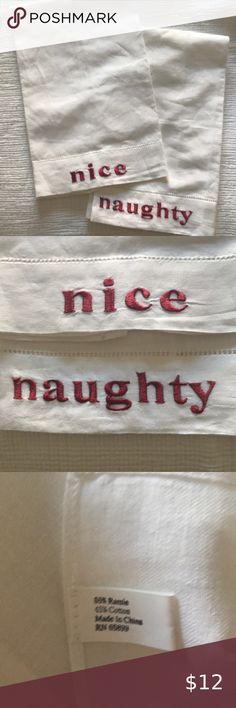 NWOT naughty and nice guest towels Hemstitch set of guest towels Measure approx 21.5 “ x 14” No smoking home Same or next day shipping Holiday Santa Boots, Anthropologie Brands, Grey Flannel, Enamel Bangle