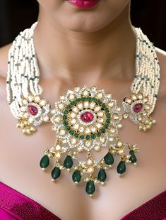 Pretty fine Pachi Kundan choker with Emerald/Ruby colored stones and Green Onyx beads and matching earrings Dimension: 9" end to end length, pendant size: 1.5" x 2.5" wide Earrings: 2.5" long Weight: 2.8 oz, w/ packaging: 3.6 oz Bollywood Beaded Choker For Diwali, Diwali Kundan Beaded Choker, Traditional Bridal Necklace With Colorful Beads For Party, Festive Beaded Choker For Diwali, Colorful Kundan Beads Jewelry For Weddings, Kundan Jewelry With Colorful Beads For Wedding, Festive Beaded Kundan Choker Necklace, Festival Beaded Kundan Choker Necklace, Wedding Kundan Jewelry With Colorful Beads