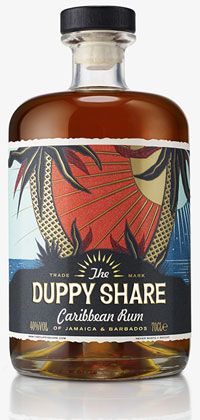 a bottle of puppy share bourbon rum on a white background