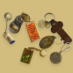 an assortment of key chains and other items