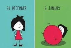 two pictures with the same cartoon character on each side and one has an apple in it