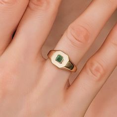 14k Signet Ring With Emerald Square Shape Gemstone - Etsy Fine Jewelry Green Signet Ring With 17 Jewels, Fine Jewelry Green Signet Ring With Birthstone, Classic Green Open Signet Ring, Green Emerald Signet Ring For Wedding, Green Emerald Signet Ring With Birthstone Detail, Elegant Green Emerald Cut Signet Ring, Emerald Ring With 17 Jewels Gift, Modern Green Emerald Cut Signet Ring, Luxury Signet Ring With May Birthstone For Gift