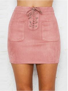 This suede mini skirt with a corset-style lace-up front is both sexy and sweet! Featuring front pockets and made with a polyester and faux suede blend. Comes in three fabulous colors from which to choose. Short Pencil Skirt, Suede Pencil Skirt, Pencil Skirt Casual, Short Pollera, Faux Suede Skirt, Bandage Skirt, Suede Mini Skirt, Skirts Women, Women Skirt