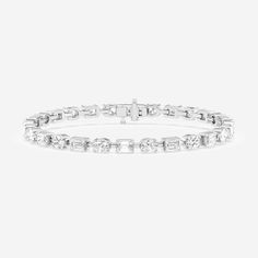 Badgley Mischka Near-Colorless 7 3/8 ctw Emerald and Oval Lab Grown Diamond Alternating Fashion Bracelet 7 Inches 14K White Gold, FG, SI1 Pearl And Diamond Earrings, Step Cut, Pearl Diamond, Perfect Engagement Ring, Diamond Band, Diamond Fashion, Diamond Bracelets, Oval Diamond, Badgley Mischka