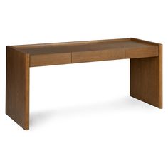 a wooden desk with two drawers underneath it