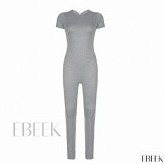 Leisure Sports Solid Color Round Neck Slim Fit Short Sleeve Jumpsuit Gray Fitted V-neck Jumpsuits And Rompers, Fitted Short Sleeve Tops For Leisure, Gray High Stretch Casual Jumpsuits And Rompers, Casual High Stretch Jumpsuits And Rompers For Workout, Casual High-stretch Jumpsuits For Workout, Casual Stretchable Workout Jumpsuits And Rompers, Sporty Fitted Gray Jumpsuits And Rompers, Casual Stretch Solid Color Unitard, Casual Solid Stretch Unitard