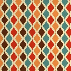 an orange, blue and brown striped fabric with wavy lines on the outside of it