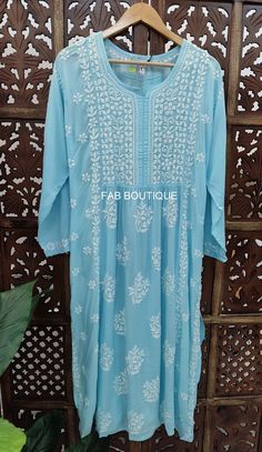 Description ▪ Kurti Fabric: Modal ▪ Kurti Length: 45-47 Inches ▪ Sleeves: 3/4 Sleeves ▪ Occasions: Party Wear, Office Wear, Festive Wear ▪ Garment Care: Hand Wash Only ▪ Price Includes: 1x Kurti Semi-stitched Embroidered Light Blue Kurta, Blue Chikankari Embroidery Salwar Kameez, Light Blue Bollywood Kurta With Resham Embroidery, Blue Mulmul Traditional Wear For Festivals, Bollywood Style Traditional Wear With Cutdana For Spring, Spring Bollywood Traditional Wear With Cutdana, Traditional Light Blue Kurta With Zari Work, Light Blue Anarkali Kurta With Chikankari Embroidery, Light Blue Chikankari Embroidery Dupatta