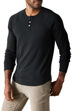 A comfy cotton-blend knit with contrasting top-stitching adds to the appeal of this timeless henley. 58% cotton, 39% polyester, 3% spandex Machine wash, tumble dry Imported Casual Black Henley For Fall, Casual Black Crew Neck Henley, Casual Black Henley With Crew Neck, Contrast Top, Nordstrom Store, Black Fits, Top Stitching, Stitching, Tee Shirts