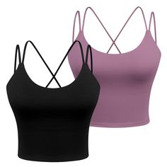 PRICES MAY VARY. 【Bra Features】Looking for a medium to light impact sport bra for every day? Don't miss out on this super sweet and simple crop top in soft. The hollowed cross-back design brings extra breeze, while the low collar flatters your neck and shoulder lines. 【Soft & Comfortable Material】Crop tank sports bra for women, made of stretchy, breathable, and sweat-wicking fabric, keeping you comfortable and focused during workout. 【Padded Crop Tops】Camisoles with built in bra will keep your c Bra For Women, Running Workout, Yoga Bra, Crop Tank Top, Crop Tank, 2 Pack, Sports Bra, Tank Top, Yoga