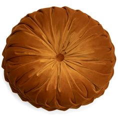 an orange round pillow on a white background