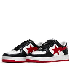 Leather upper Rubber midsole and outsole Perforated toe box Color: Black/Red Style: 001FWK301303M Bape Star, Bape Shoes, Bape Sta, Ape Bape, Star Shoes, Bathing Ape, Red Style, A Bathing Ape, Box Color