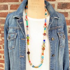 Colorful long beaded necklace with endless wardrobe pairing opportunities. Boho beaded necklace with a rich mix of beads including semiprecious, fire polished glass, faceted acrylic, rhinestone pave, glass pearls, and metal. Can be doubled to make a shorter strand layered necklace look. 38"L Long Beaded Necklace, Layered Necklaces, Semi Precious, Necklace Etsy, Jewelry Necklace Pendant, Beaded Necklace, Jewelry Necklaces, Bathing Beauties, Pendant Necklace