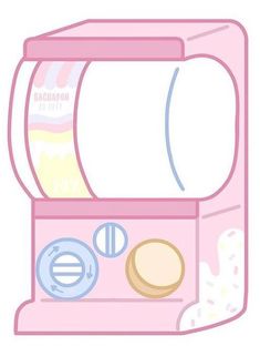 a pink machine with doughnuts on the top and bottom part in front of it