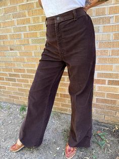 really great condition  leg opening is 12" model is 5'7  and a 26 waist High Waist Corduroy Wide Leg Pants For Fall, Retro Wide Leg Pants For Fall, Fall High Waist Wide Leg Corduroy Pants, Spring Corduroy Full Length Pants, Retro High-waisted Pants For Fall, 70s Inspired Wide Leg Fall Bottoms, Retro Wide Leg Bottoms For Fall, 70s Inspired Wide Leg Pants For Fall, 70s Inspired Wide Leg Bottoms For Fall