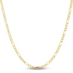 Fashioned in 14K yellow gold, this stylish women's 18-inch solid figaro link necklace is perfect for a bold layered look. The chain is approximately 3.8mm wide and secures in place with a lobster clasp. Figaro Chain Necklace, Jared The Galleria Of Jewelry, Figaro Chains, Figaro Chain, Link Necklace, Layered Look, The Chain, Chains Necklace, Stylish Women