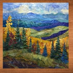 6025_WA_TILE Fall Mountain Vista Add a touch of elegance and charm to any space with our stunning Ceramic Art Tile. Each handcrafted tile features exquisite glossy artwork, making it a perfect gift and a unique piece of decor. Key Features: 🌸 Exquisite Artwork: Each tile is adorned with beautiful designs that captivate and delight. 🖐️ Handcrafted Quality: Meticulously crafted in our studio workshop, ensuring each tile is a unique piece of art. 🏡 Versatile Decor: Ideal for bookshelves, coffee Tile Stained, Ceramic Tile Art, Handcrafted Tile, Landscape Art Quilts, Landscape Quilt, Textile Fiber Art, Quilted Wall Hangings, Tile Art, Mosaic Crafts