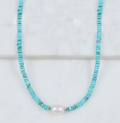 Chic Handmade Beach Necklaces, Chic Handmade Necklaces, Chic Beaded Jewelry For The Beach, Genuine Turquoise, Turquoise Beads, Amalfi, Gemstone Necklace, Shades Of Blue, Freshwater Pearls