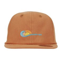 The Brooks Hat has a "Binky Bro Wave/Sun" logo on the front. All panels are made from a textured cotton fabric, and the back snap is a matching camel color. Features Mid-fit and semi-structured hat (Semi-structured means the front paneling has a half sized piece of visible webbing in it. This webbing will give the base of the front paneling some form.) Fits slightly more shallow than the standard hat. Traditional bill shape Casual Beach Fitted Hat, Retro Cotton Sun Hat With Curved Brim, Adjustable Brown Cotton Sun Hat, Casual Brown Cotton Sun Hat, Cotton Snapback Hat For The Beach, Casual Brown Fitted Hat, Brown Snapback Hat For Summer, Casual 5-panel Fitted Hat For Summer, Casual Brown Snapback Hat For Beach