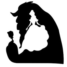 the silhouette of a man and woman in front of a castle