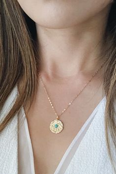 Evil Eye Coin Necklace Turquoise Evil Eye Necklace Round Coin - Etsy Turquoise Coin Pendant Jewelry As Gift, Turquoise Necklaces With Coin Pendant Medallion, Turquoise Necklace With Coin Pendant As A Gift, Eye Of Nazar, San Ramon, Coin Pendant Necklace, Necklace Turquoise, Cz Necklace, Medallion Necklace