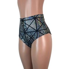 Our classic high waist hot pants with scrunch ruching detail in back to offer a "cheekier" look. These hot pants are made of stretchy silver holographic glass pane spandex and sit high on your natural waist. Wear as a bikini bathing suit bottom, panties, rave shorts, running shorts, etc. They have a built in liner and are made to be flattering to your figure. Shiny Stretch Bottoms For Summer, Metallic Stretch Disco Shorts, Fitted Metallic Shiny Bottoms, Shiny Fitted Shorts For Party, Fitted Shiny Bottoms For Summer, Metallic Shiny Bottoms For Club, Shiny Fitted Party Shorts, Fitted Shiny Metallic Bottoms, Metallic Stretch Swimwear For Club