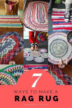 rugs with the words 7 ways to make a rag rug on top and bottom