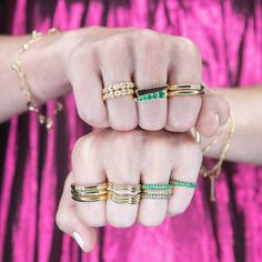 All Campbell + Charlotte pieces are handmade in New York City. Emerald Blue, Diamond Stacking Rings, Wave Ring, Ring Stack, Gold Ring Stack, Wave Design, Blue Sapphire Rings, Pink Ring, Stacking Ring