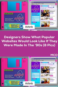 the website design for airbnb is shown in three different colors and font options