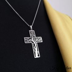 Silver Cross Jewelry, Cross Jewelry Necklace, Tree Necklace, Cross Jewelry, Sterling Silver Cross, Silver Cross, Pricing Jewelry, Silver Rose Gold, Beautiful Gift Boxes