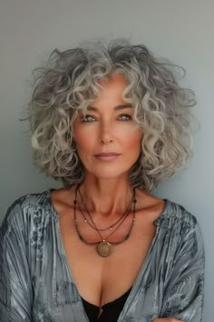 Join the medium hair renaissance, embracing textures and layers for dynamic hairstyles that celebrate life after 60. Occipital Bone, Shag Haircuts For Women, Layers Bangs, Natural Curly Hair Cuts, Medium Length Curly Hair, Grey Curly Hair, Hairstyles For Ladies, Haircuts For Medium Length Hair, Blonde Streaks