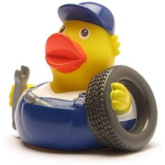 a rubber ducky driving a toy car