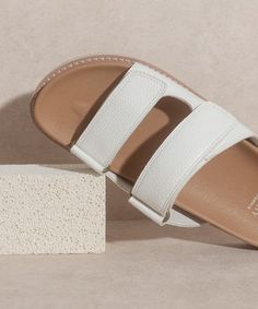 Sienna Slide - Shoes - KKE Originals - MOD&SOUL Casual Double Strap Synthetic Slides, Trendy Double Strap Synthetic Slides, Sporty White Non-slip Sandals, White Double Strap Sandals With Cork-bed Midsoles, White Slip-on Slides With Buckle Closure, Double Strap Sandals, Beauty Boutique, Headband Wigs, Wide Straps