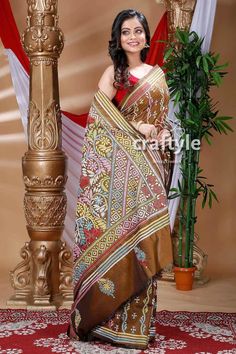 This is authentic hand embroidered Kantha Stitch Saree from Santiniketan, Birbhum district in Bengal. The unique multi-thread kantha embroidery design is entirely handcrafted by our skilled artisans. The running blouse piece is included with this soft silk saree. Fast express shipping all over the world. #KanthaStitchSaree #KanthaWorkSaree #KanthaSaree #KanthaSilkSaree #HandEmbroidery #SoftSilkSaree #SilkSaree Kantha Stitch Saree, Kantha Work Sarees, Stitch Saree, Kantha Sarees, Block Print Saree, Kantha Embroidery, Hand Painted Sarees, Kalamkari Saree, Jamdani Saree