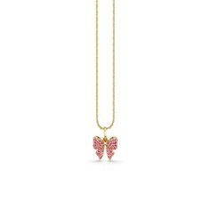 Gold & Pink Sapphire Small Bow Charm - Sydney Evan Fine Jewelry Luxury 14k Gold Charm Necklaces, 14k White Gold Jewelry With Butterfly Charm, Luxury Yellow Gold Butterfly Charm Jewelry, Luxury Yellow Gold Jewelry With Butterfly Charm, 14k Yellow Gold Necklace With Butterfly Charm, Yellow Gold Diamond Necklace With Butterfly Charm, Yellow Gold Butterfly Charm Pendant Jewelry, Delicate Yellow Gold Charm Necklaces, Yellow Gold Pendant Necklace With Butterfly Charm