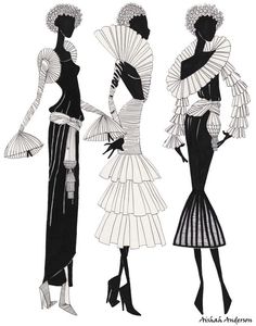 three black and white women in dresses