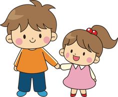 a boy and girl are holding hands