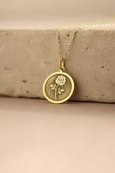 Gold Rose Flower Pendant - Flower Gold Necklace ● Material of pendant: Solid Gold 14k ( REAL GOLD ) ● Metal Stamp: 14k ( REAL GOLD ) ● The pendant is available in 5 sizes: - 12,7 mm / 0.5 inches (Diameter) - 14,0 mm / 0,55 inches ( Diameter ) In the photos - 15,3 mm / 0.6 inches ( Diameter ) - 16,5 mm / 0,65 inches ( Diameter ) - 19,1 mm / 0,75 inches ( Diameter ) ( In the photos the size is 14mm / 0.55 inches Diameter ) ( Jump Ring inner diameter: 4 mm ) ● Material of chain: Solid gold 14k ( RE Dainty Flower-shaped Rose Jewelry, Dainty Flower Shaped Rose Jewelry, Dainty Rose Flower Jewelry, Rose Gold Necklace With Flower Pendant And Roses, Rose Gold Necklace With Flower Pendant, Round Rose Jewelry For Valentine's Day, Rose Gold Flower Pendant Necklace With Roses, Rose Colored Round Jewelry For Valentine's Day, Rose-colored Round Jewelry For Valentine's Day