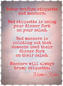 a poem written in red and white with the words, never confuse etiquette