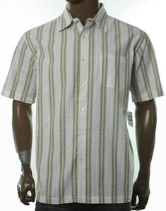 BRAND NEW MENS VAN HEUSEN SHIRT 100% Guaranteed Authentic with tag. Button front closure. Left chest pocket. Pleated back. Straight hem with side vents. 60% Cotton, 40% Polyester. Retail price $50. Machine washable. M - Neck 15- 15.5, Armpit to armpit 23.5", Shoulders 19.5", Length 30.5". (Approx)  Please note: Every monitor displays colors and shades differently according to its type, brand, settings and even age. Please contact before order the item if you couldn't accept any bit color differe Cotton Shirt With Vertical Stripes For Summer, Summer Cotton Shirt With Vertical Stripes, Cotton Summer Shirt With Vertical Stripes, Relaxed Fit Short Sleeve Cotton Shirt With Vertical Stripes, White Relaxed Fit Yarn-dyed Shirt, White Relaxed Fit Yarn-dyed Top, Spring Vertical Stripes Short Sleeve Shirt, Spring Striped Short Sleeve Shirt With Relaxed Fit, Casual Short Sleeve Shirt With Vertical Stripes